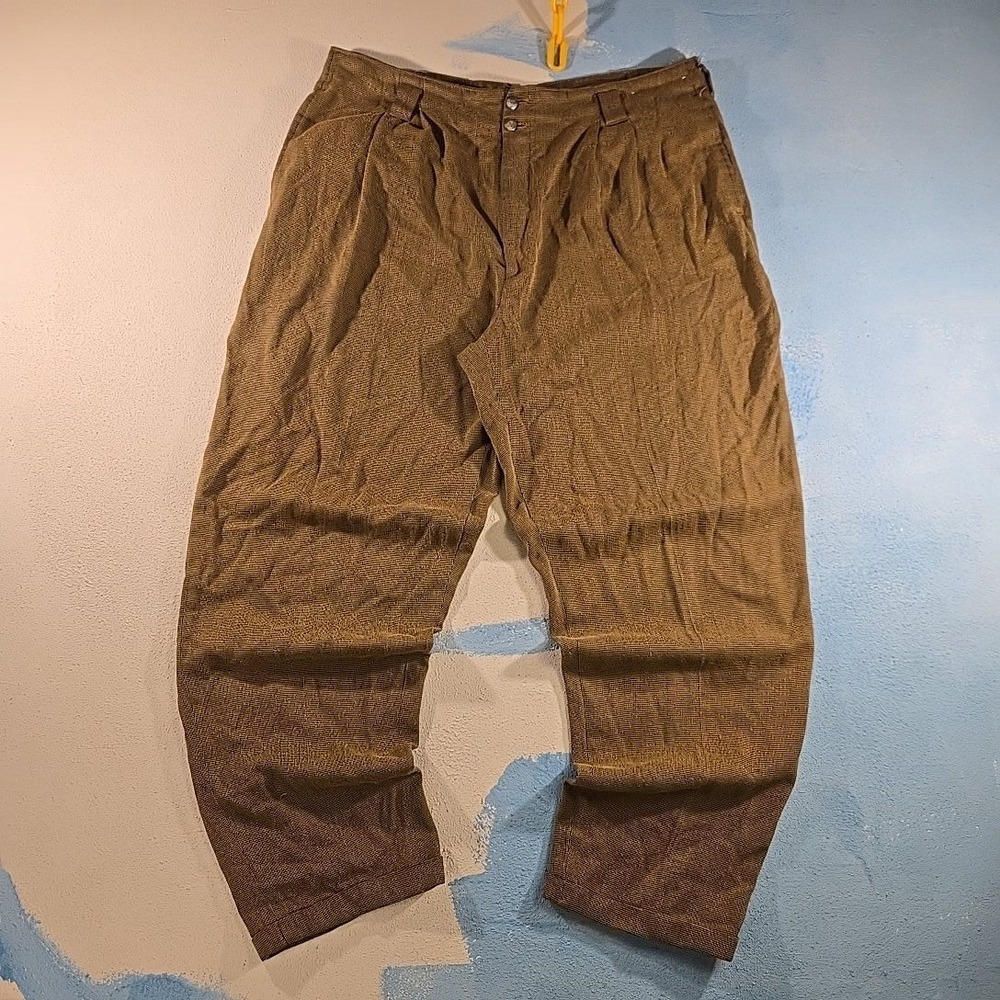 VTG‎ Cosi L'Uomo Mens 38 Brown Houndstooth Pleated Dress Pants Rayon Poly Baggy